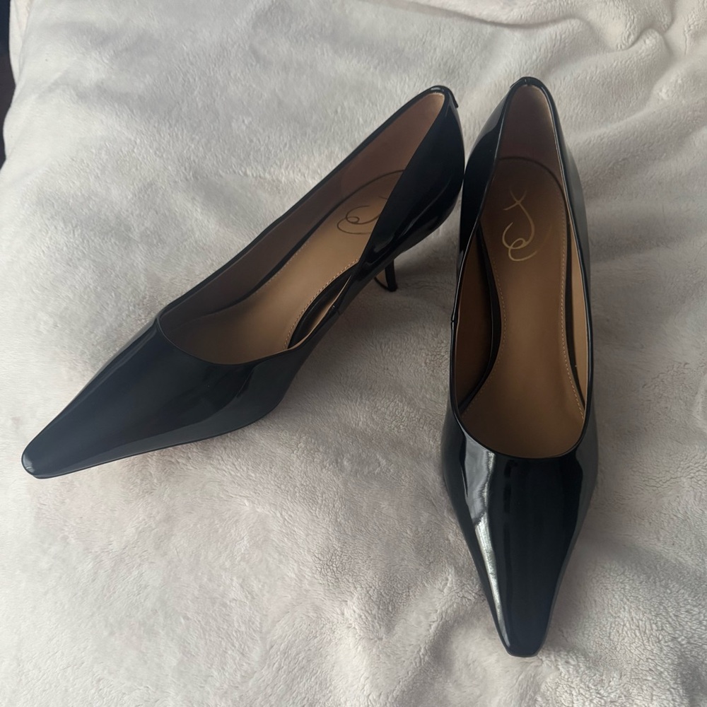 Sam Edelman Black Patent Pointed-Toe Pumps with Low Heel